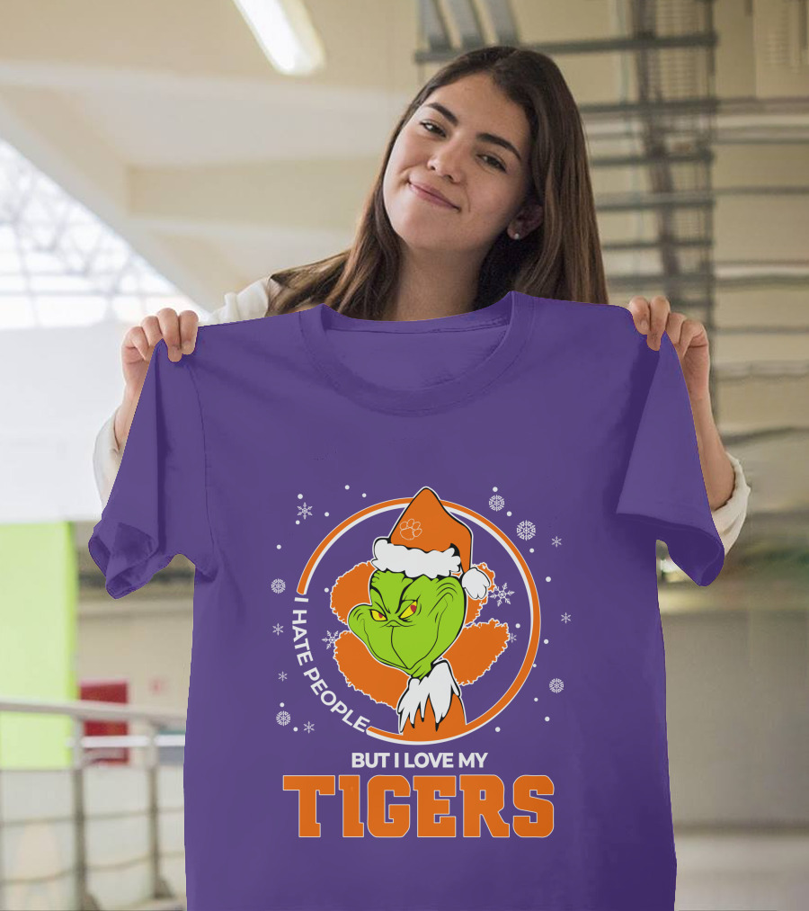 Christmas Grinch Santa I Hate People But I Love My Tigers T-Shirt