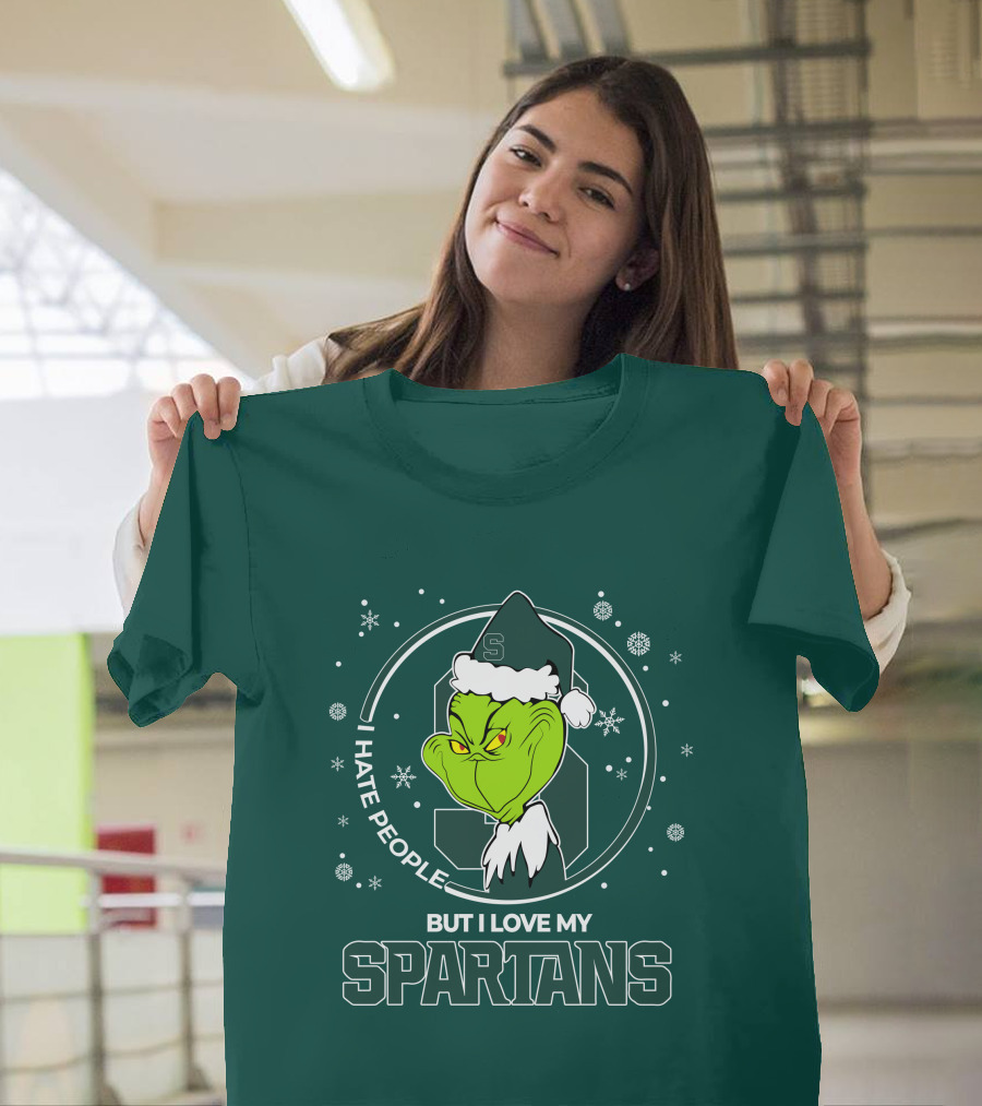 Christmas Grinch Santa I Hate People But I Love My Spartans T-Shirt