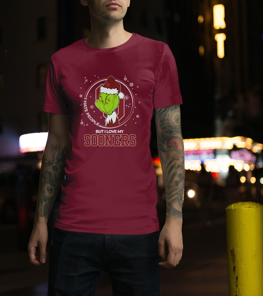 I Hate People But I Love My Sooners Grinch Christmas Santa T-Shirt
