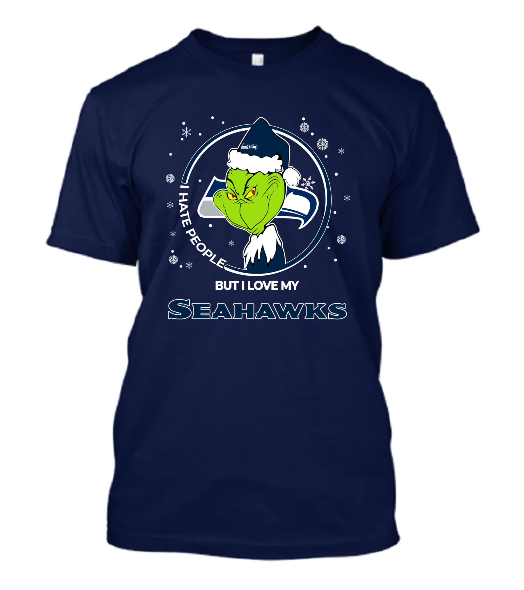 Christmas Grinch Santa I Hate People But I Love My Seahawks T-Shirt