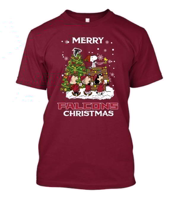 Merry Falcons Christmas Peanuts Tree Atlanta Snowflakes T-Shirt
