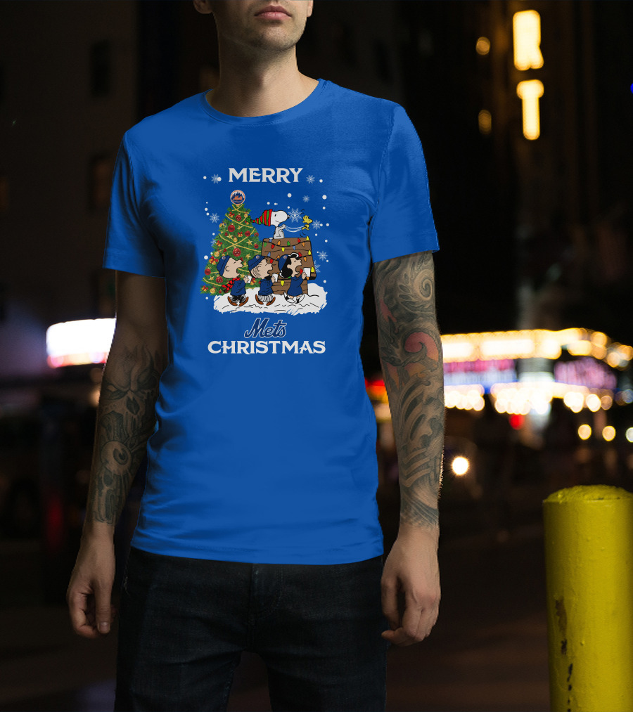 Merry Mets Christmas New York Mets Peanuts Tree Snoopy Woodstock T-Shirt