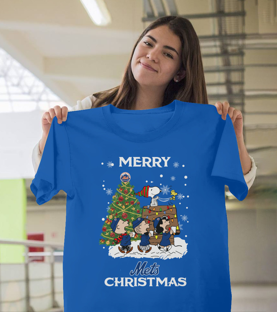 Merry Mets Christmas New York Mets Peanuts Tree Snoopy Woodstock T-Shirt