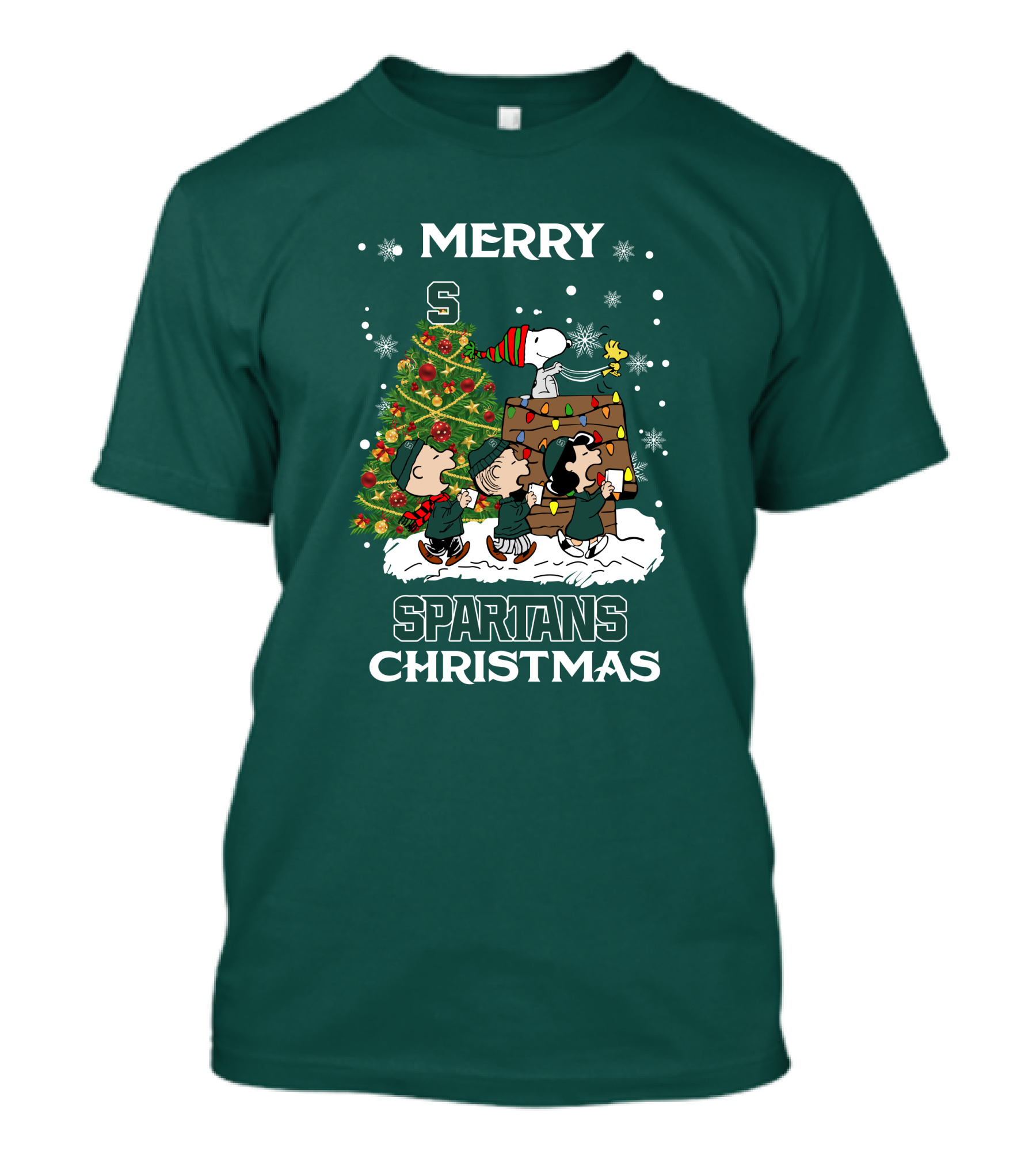 Merry Spartans Christmas Michigan State Peanuts Christmas Tree T-Shirt