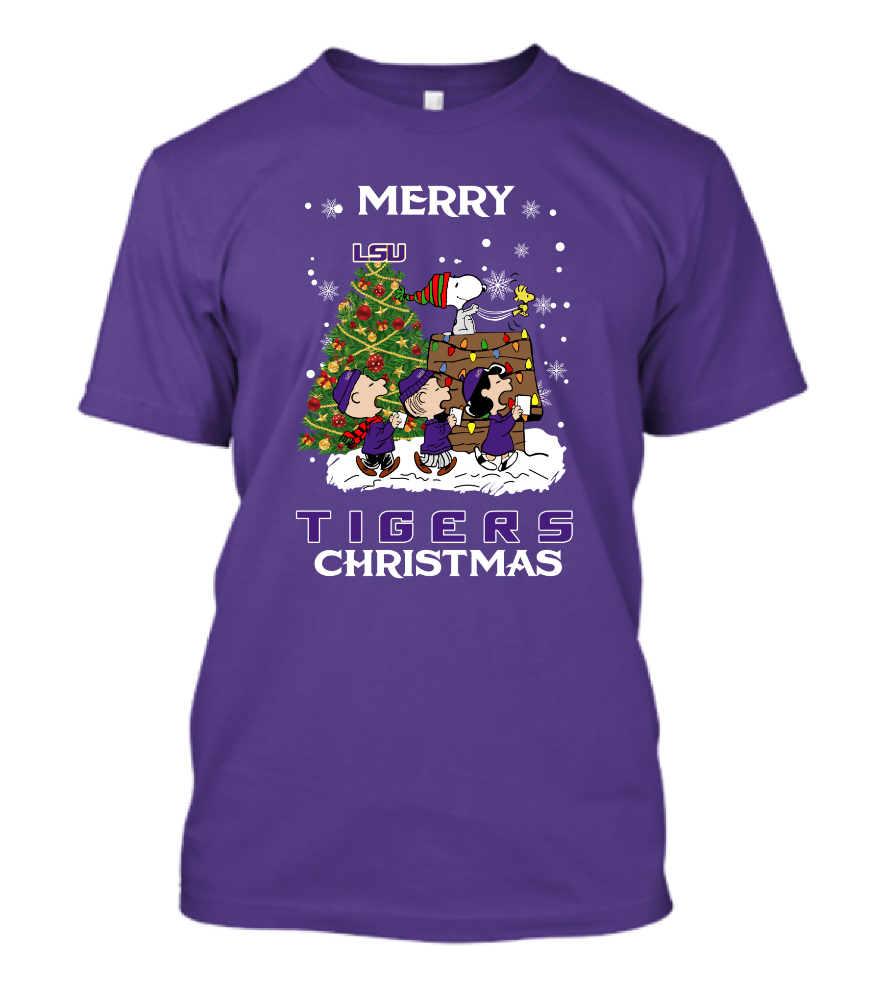 Lsu Tigers Merry Christmas Snoopy Christmas Tree Peanuts T-Shirt