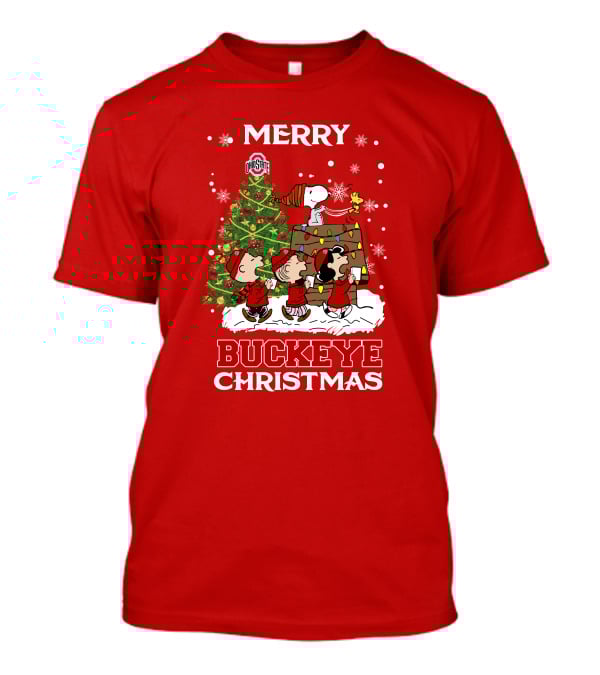 Merry Buckeye Christmas Ohio State Peanuts Christmas Tree T-Shirt