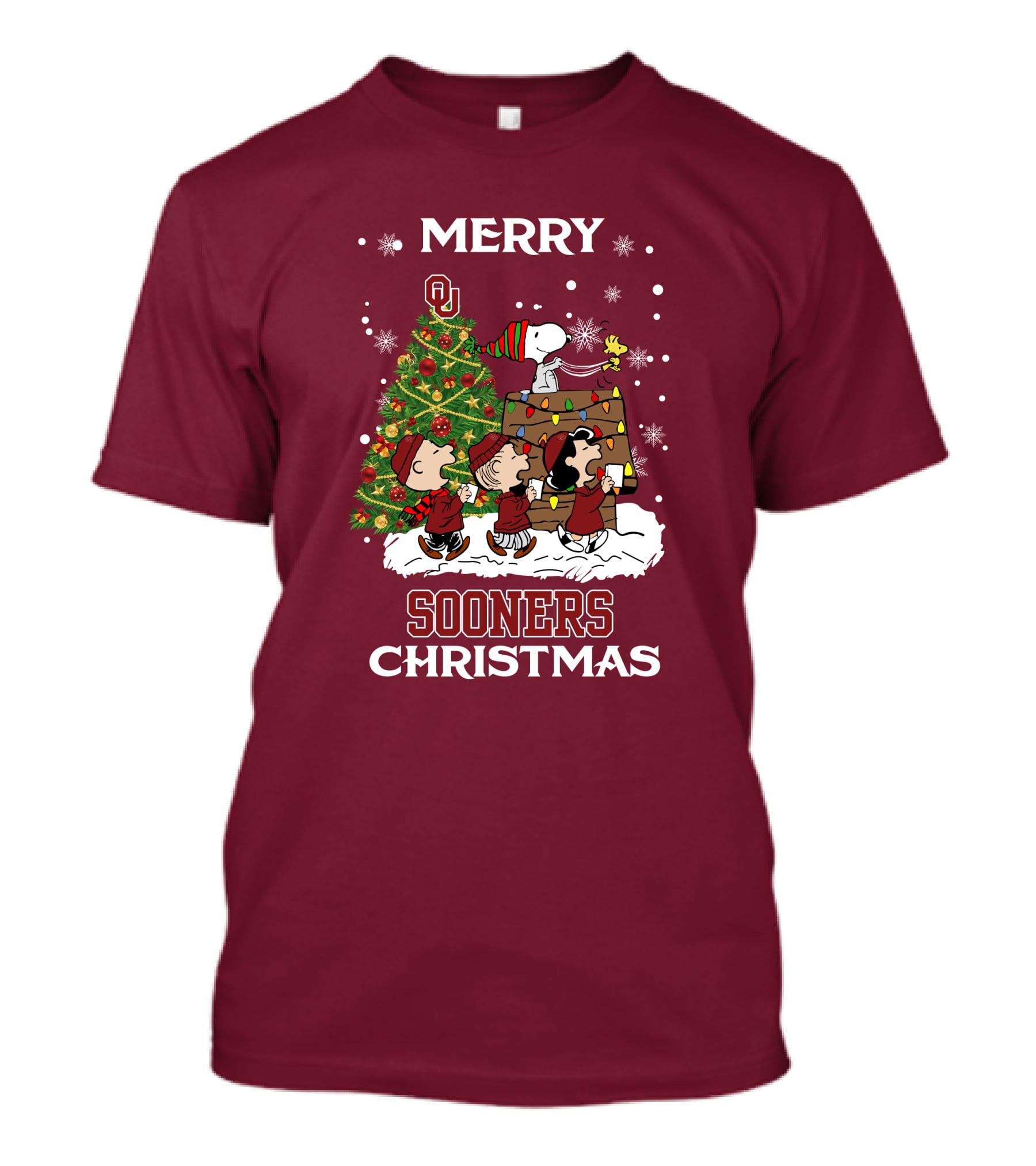 Merry Christmas Snoopy Oklahoma Sooners Christmas Tree Peanuts T-Shirt