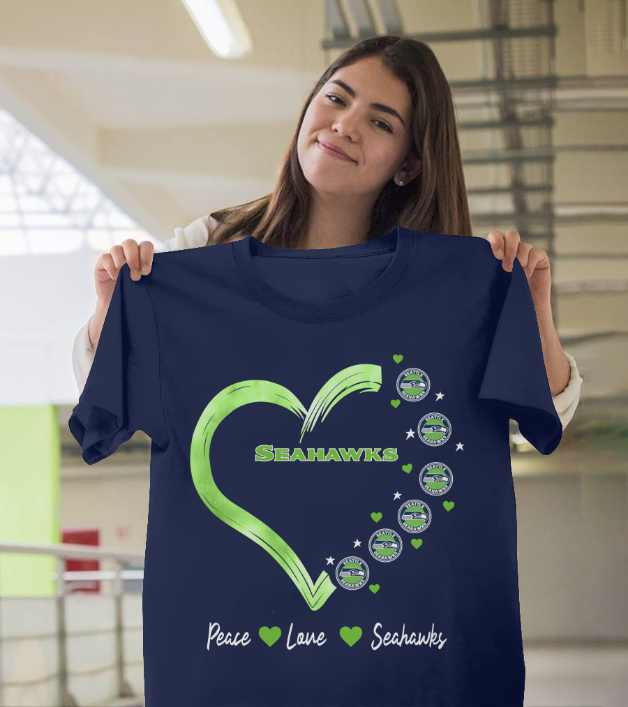 Peace Love Seahawks Seattle Seahawks Hearts T-Shirt
