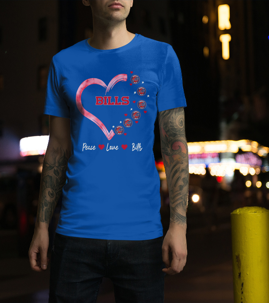 Peace Love Bills Heart Logo Buffalo Bills T-Shirt