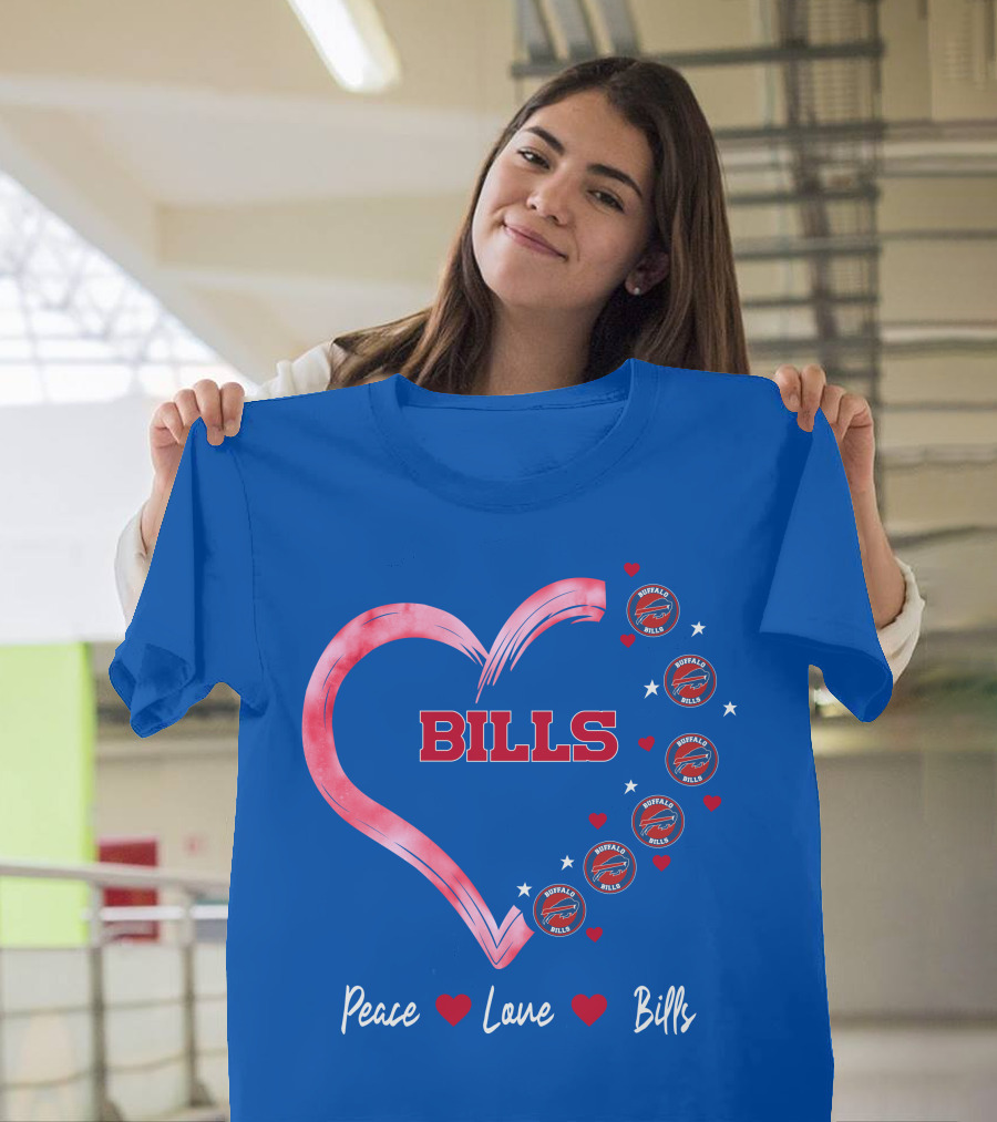 Peace Love Bills Heart Logo Buffalo Bills T-Shirt