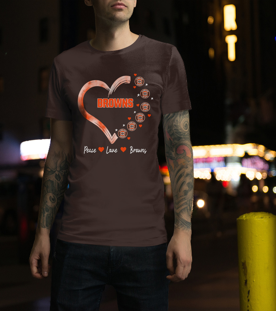 Peace Love Heart Browns Cleveland Browns T-Shirt