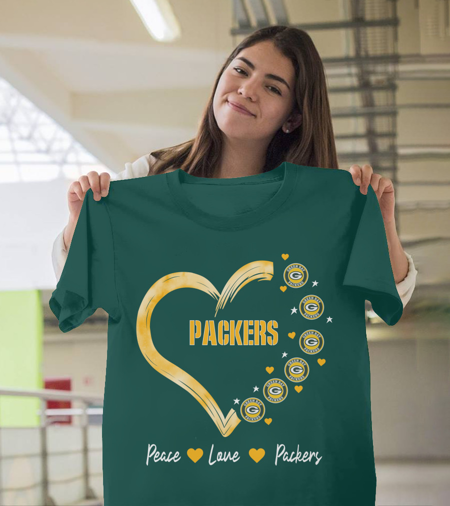 Peace Love Packers Green Bay Packers Heart T-Shirt