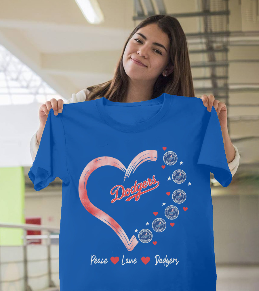 Peace Love Dodgers Heart Los Angeles Dodgers T-Shirt