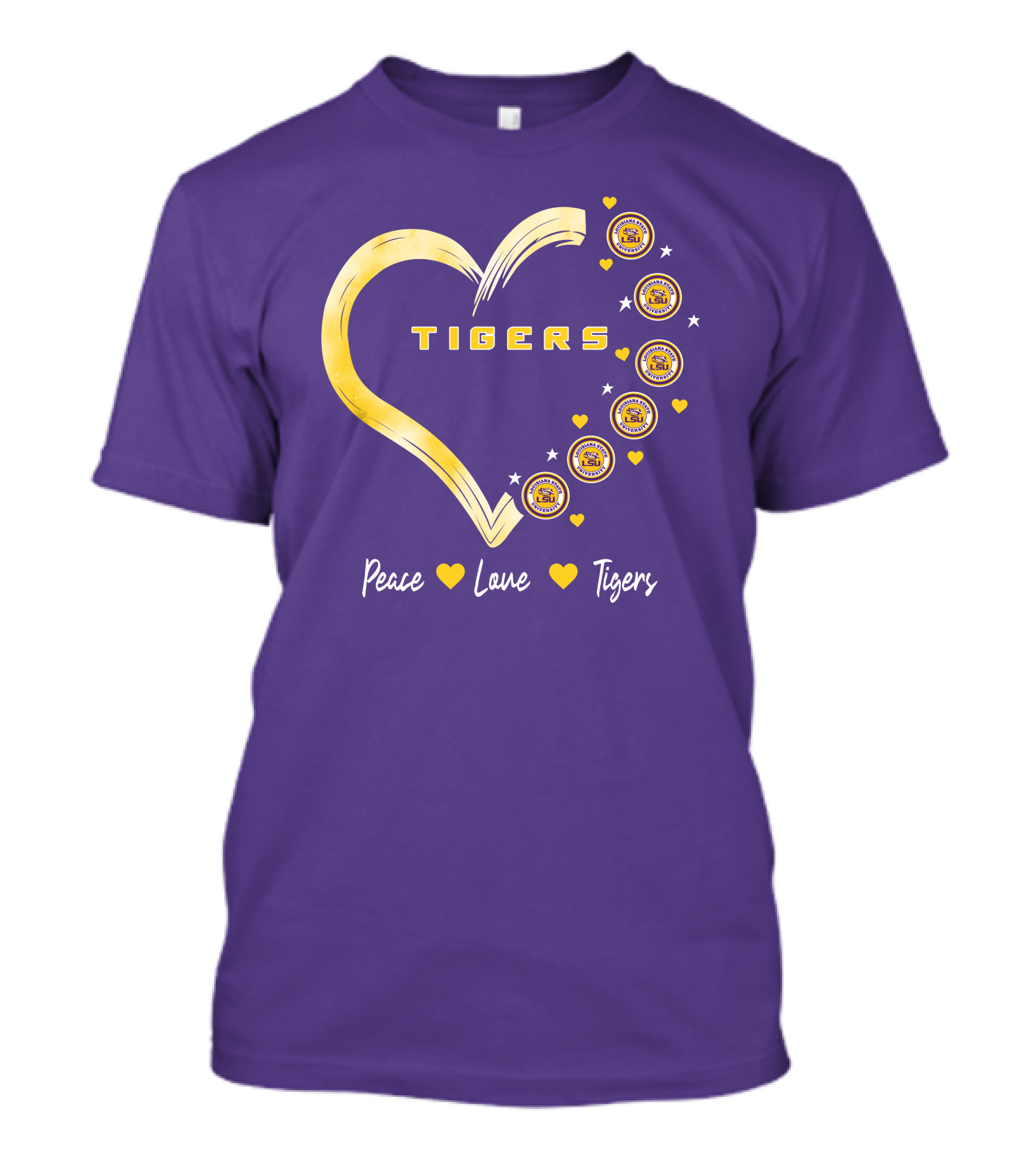 Peace Love LSU Tigers Heart Design With Logo Elements T-Shirt