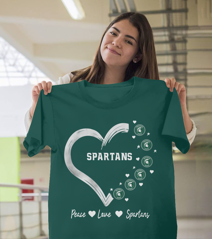 Peace Love Spartans Michigan State Spartans Heart T-Shirt