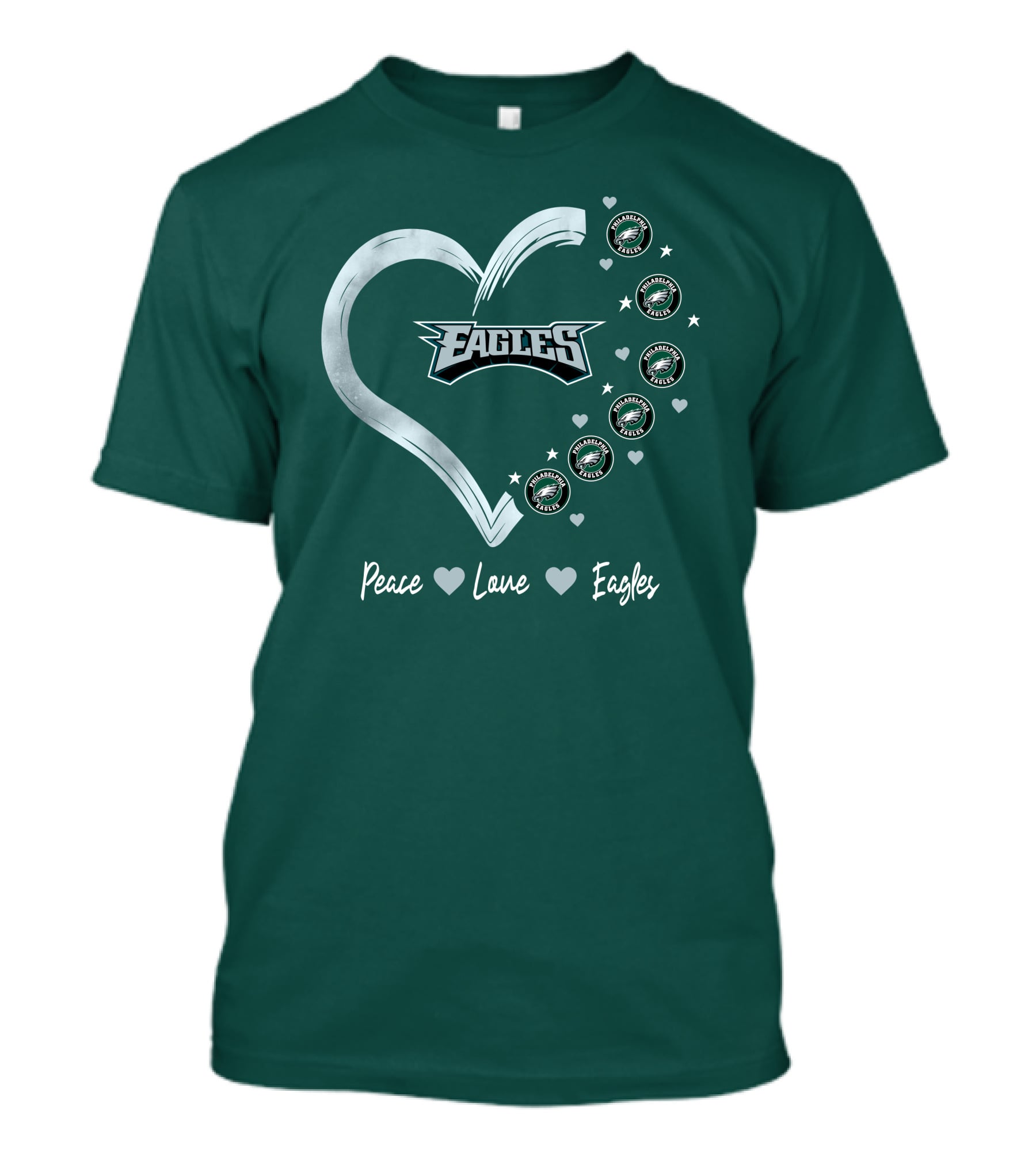 Peace Love Eagles Philadelphia Eagles Logos Heart T-Shirt