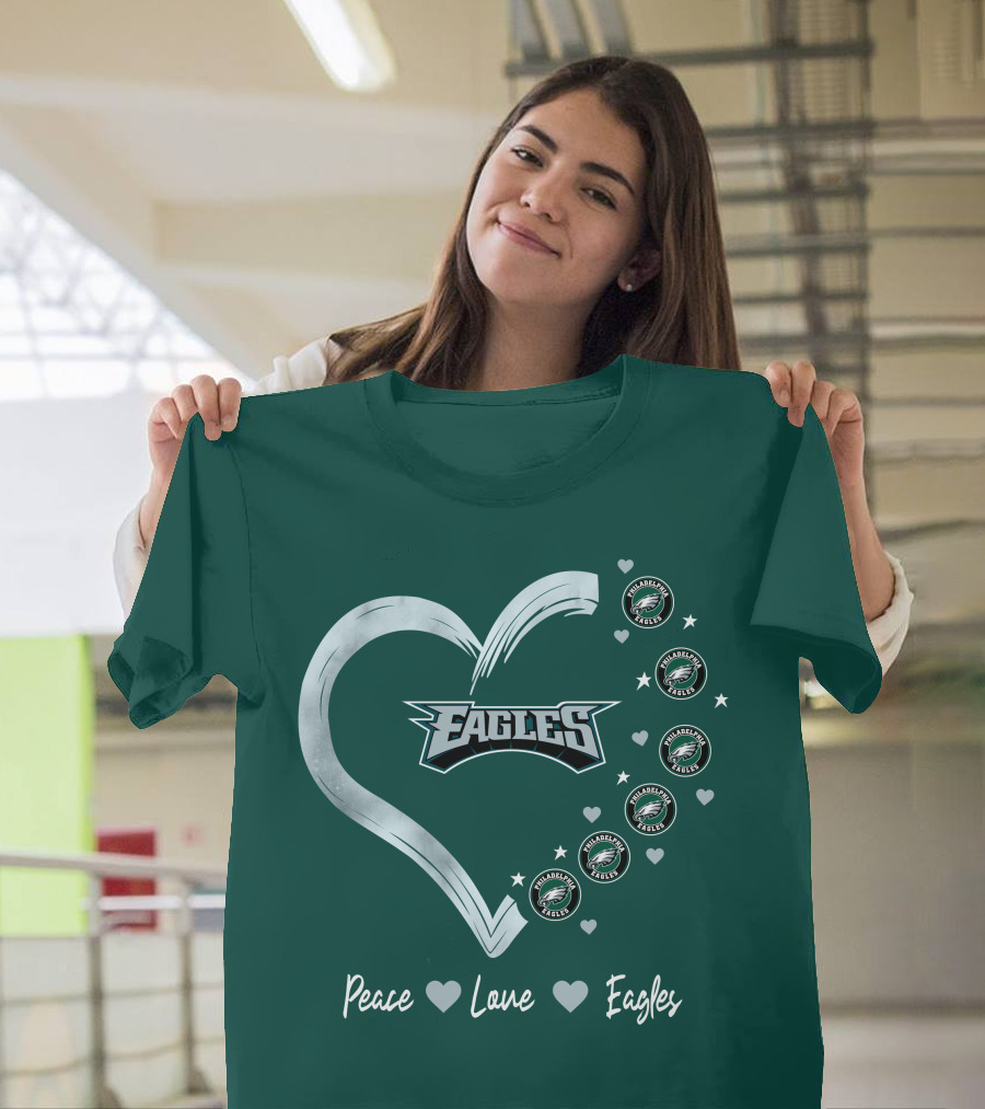 Peace Love Eagles Philadelphia Eagles Logos Heart T-Shirt