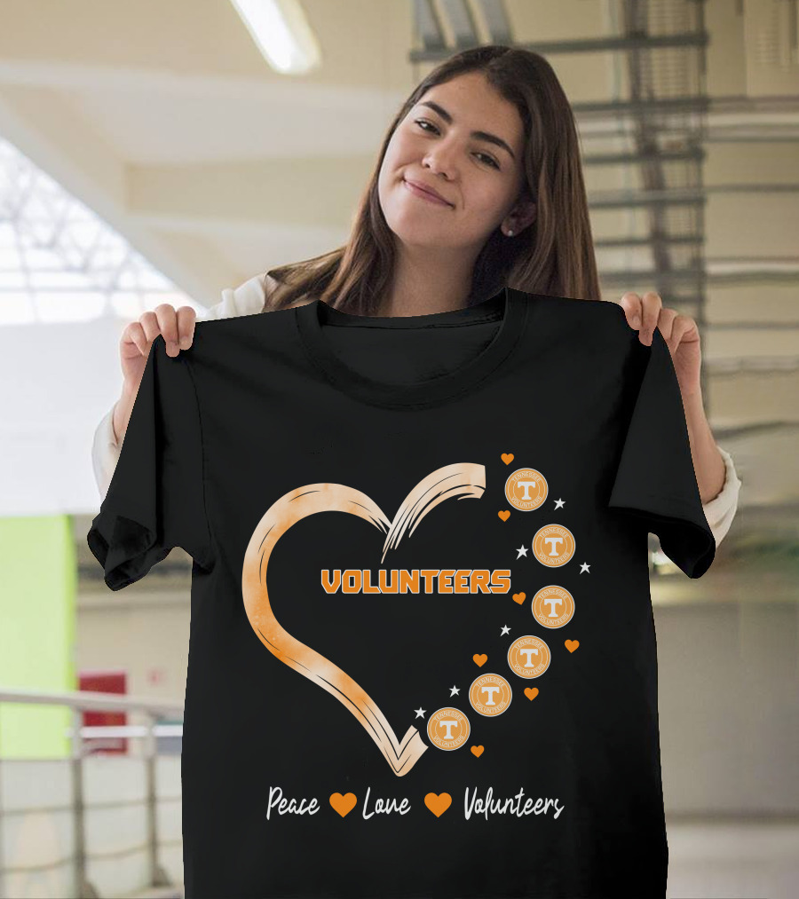 Peace Love Tennessee Volunteers Heart Shape With Stars T-Shirt