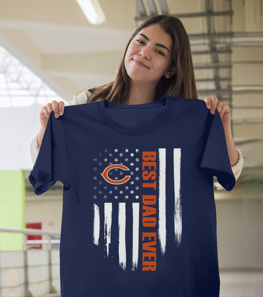 Chicago Bears Best Dad Ever American Flag T-Shirt