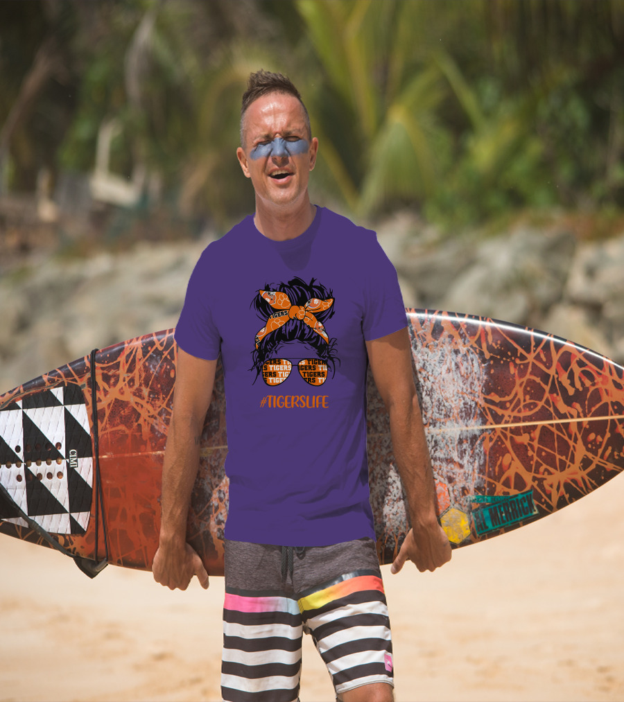 TigersLife Clemson Tigers Messy Bun Girl With Headband And Glasses T-Shirt