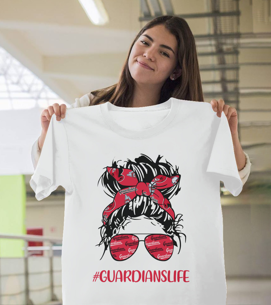 Cleveland Guardians Life Messy Bun Girl Headband Glasses #GuardiansLife T-Shirt