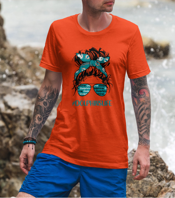 Miami Dolphins Life Messy Bun Girl Headband Glasses #DolphinsLife T-Shirt