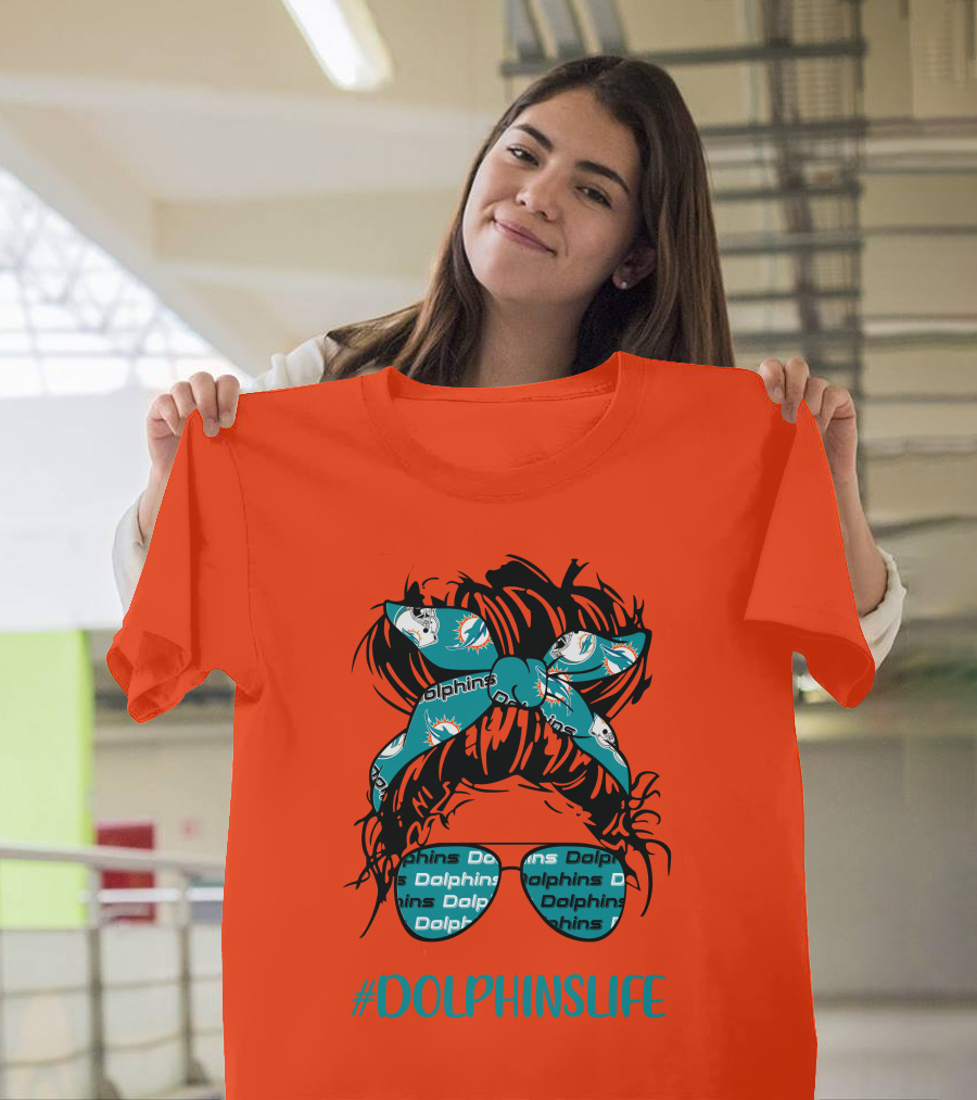 Miami Dolphins Life Messy Bun Girl Headband Glasses #DolphinsLife T-Shirt