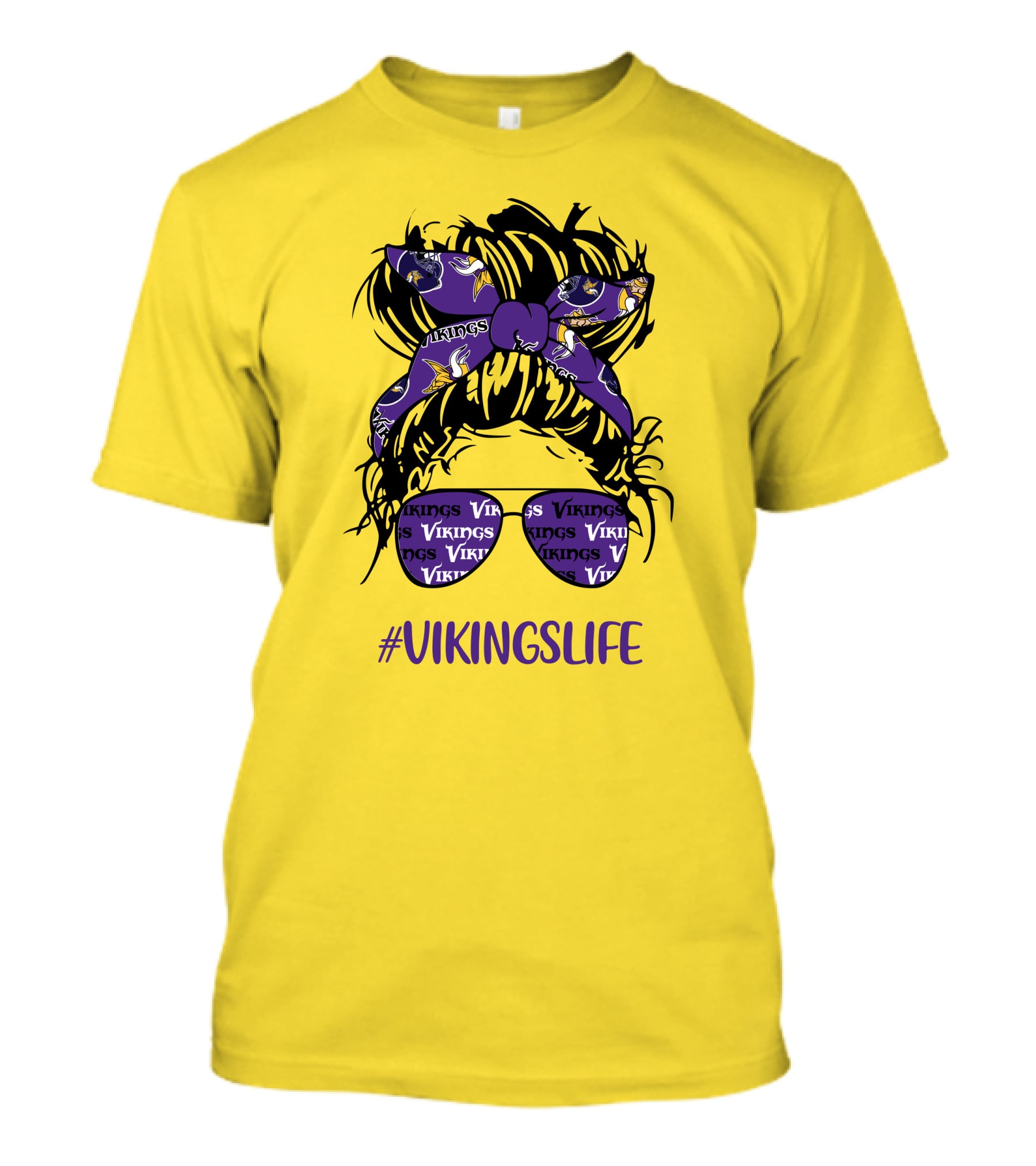 Vikings Life Messy Bun Girl Headband Glasses Minnesota Vikings T-Shirt