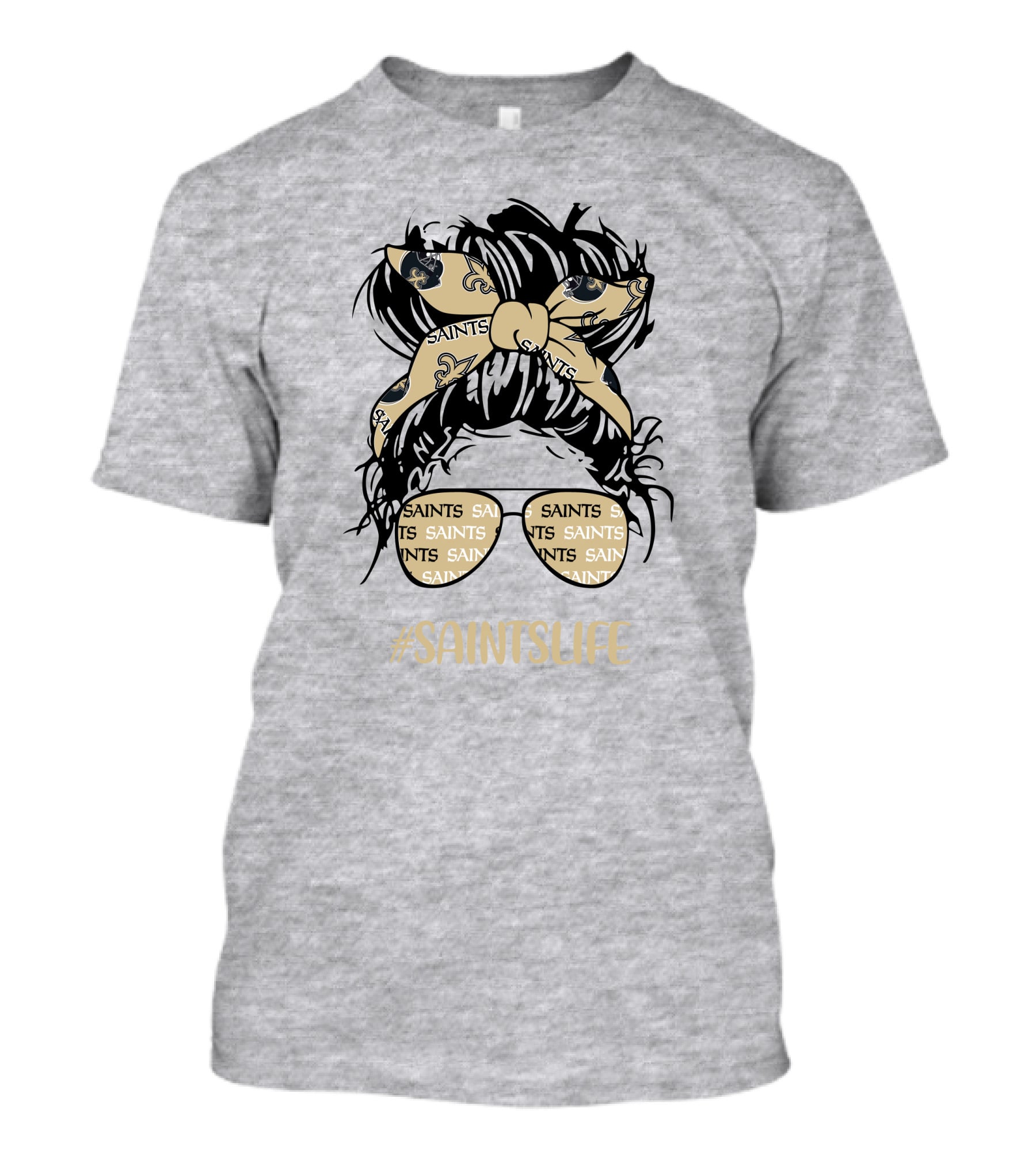 Messy Bun Girl With Saints Headband And Glasses #Saintslife T-Shirt