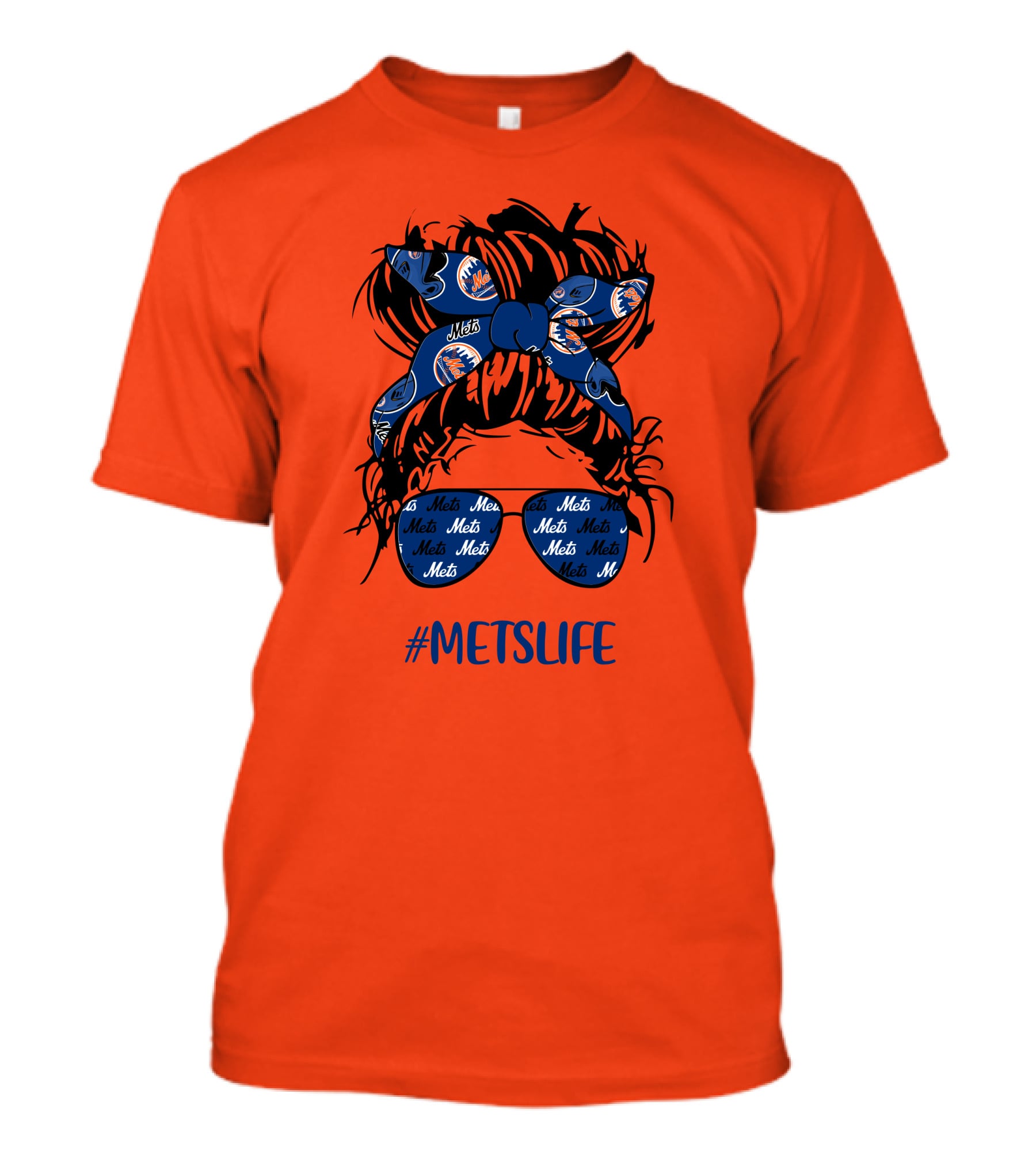 New York Mets Life Messy Bun Girl Headband Glasses #MetsLife T-Shirt