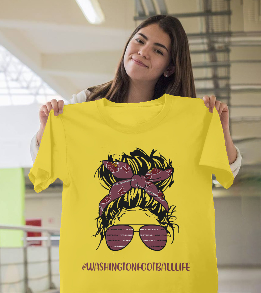 WashingtonFootballLife Messy Bun Girl With Team Headband And Glasses T-Shirt
