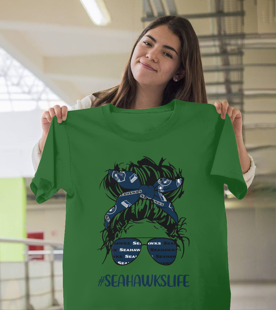 SEAHawksLife Messy Bun Girl With Headband And Glasses T-Shirt