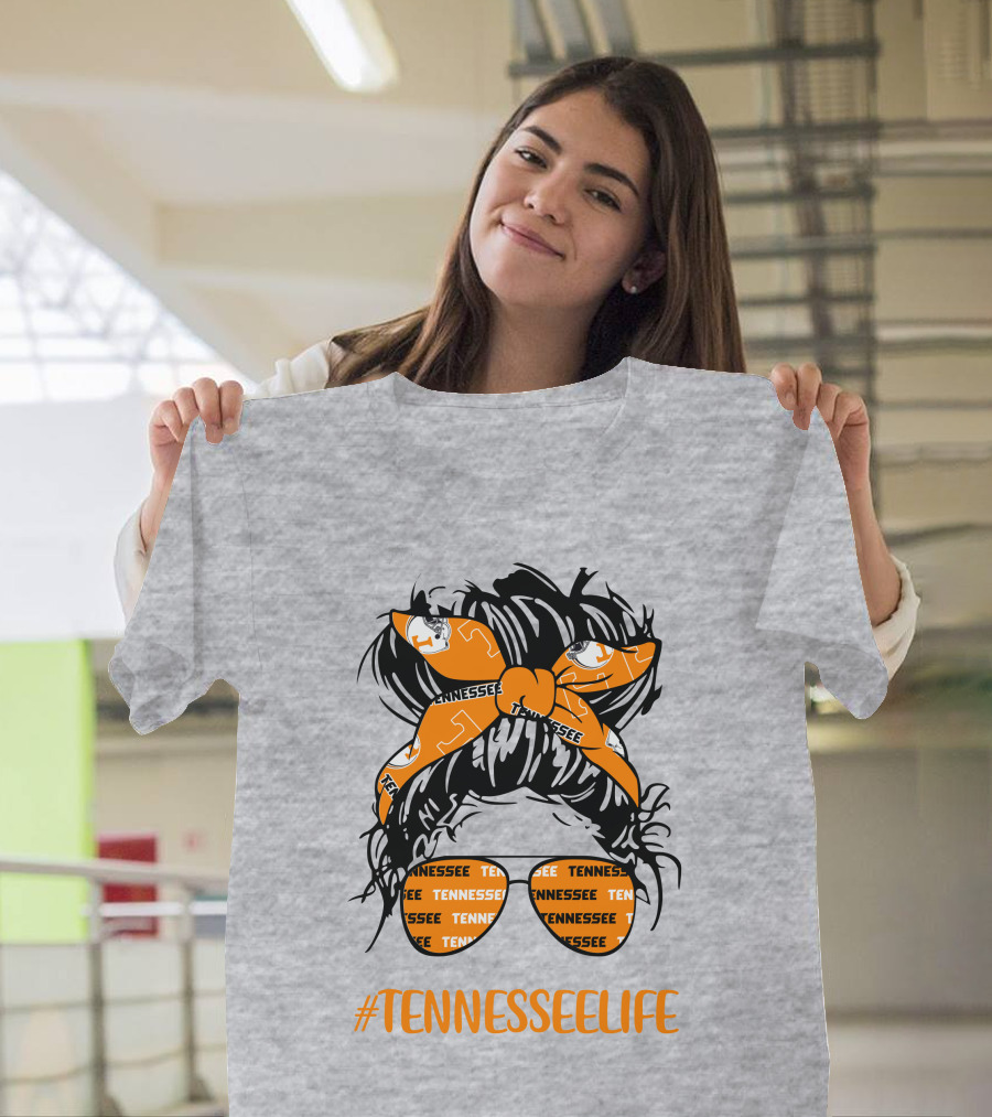 TennesseeLife Tennessee Volunteers Messy Bun Girl Headband Glasses T-Shirt