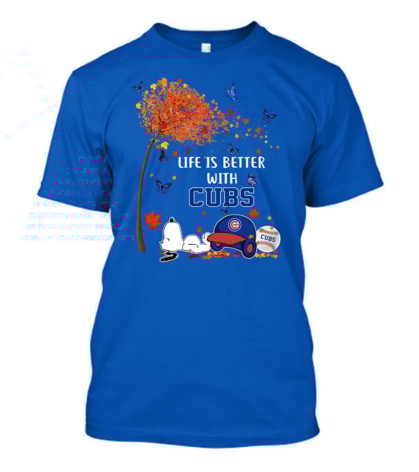 Life Is Better With Cubs Autumn Tree Baseball Hat And Ball T-Shirt
