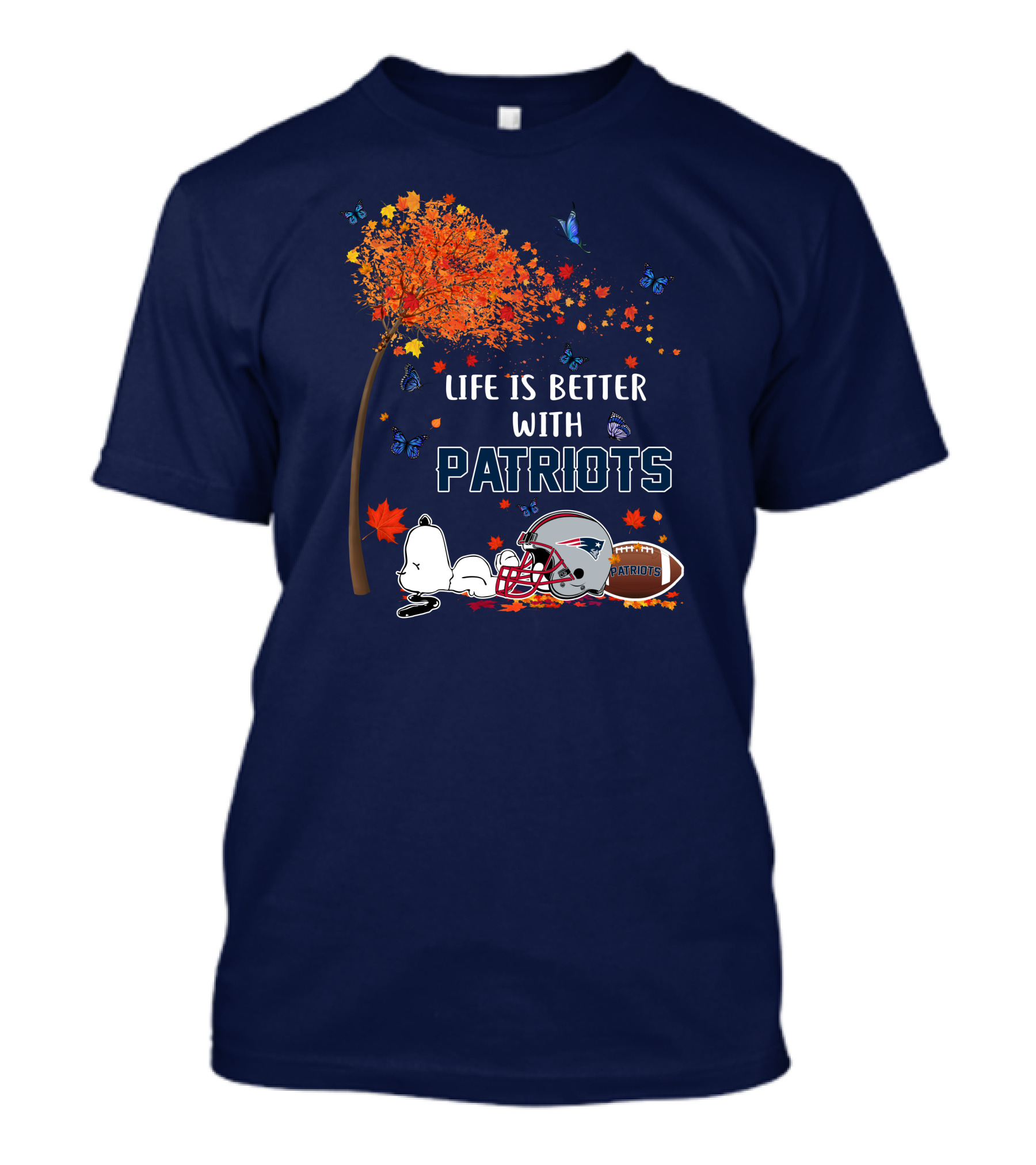 Life Is Better With Patriots New England Football Autumn Leaves And Snoopy T-Shirt