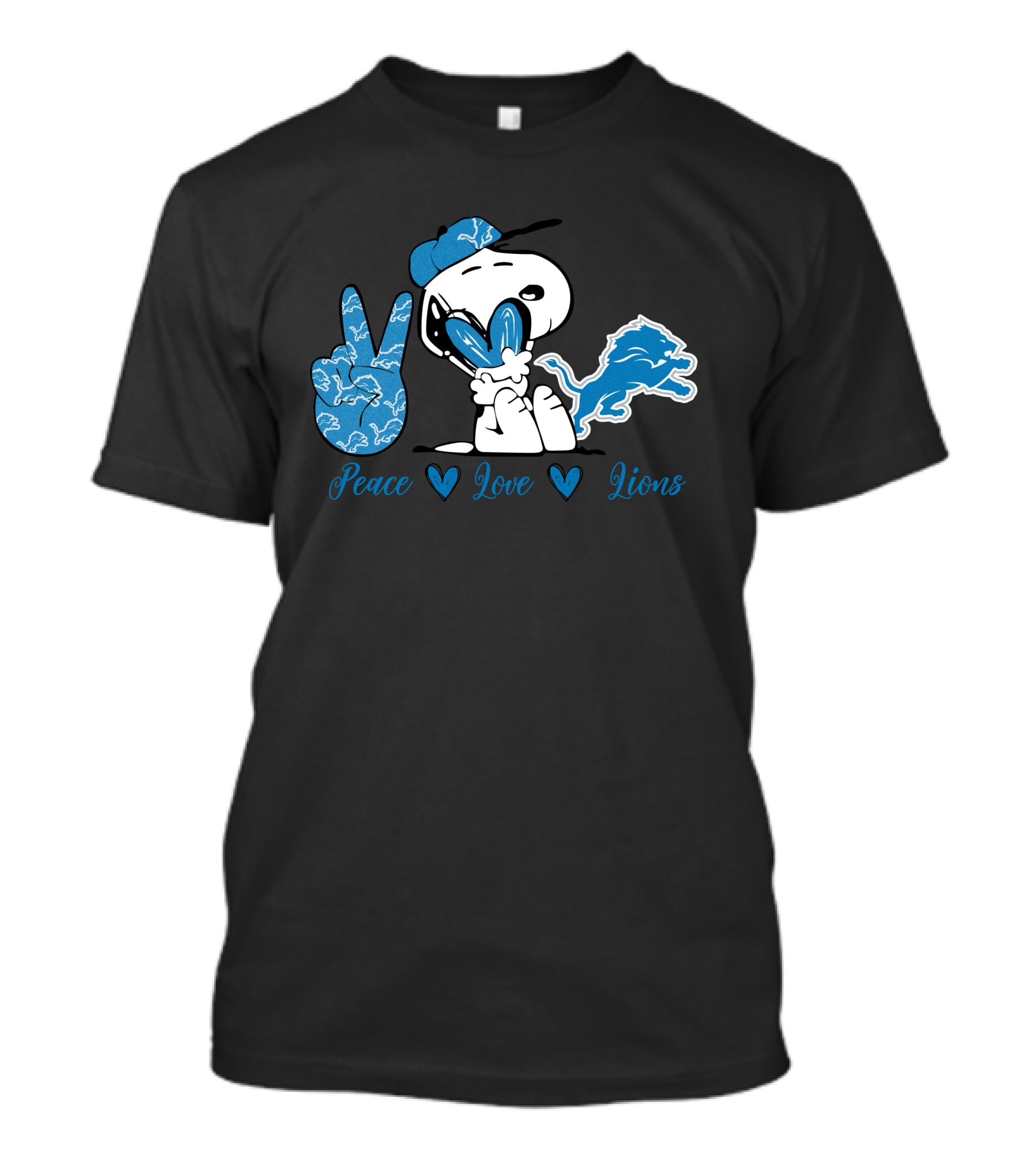 Snoopy Peace Love Lions Detroit Football Team T-Shirt