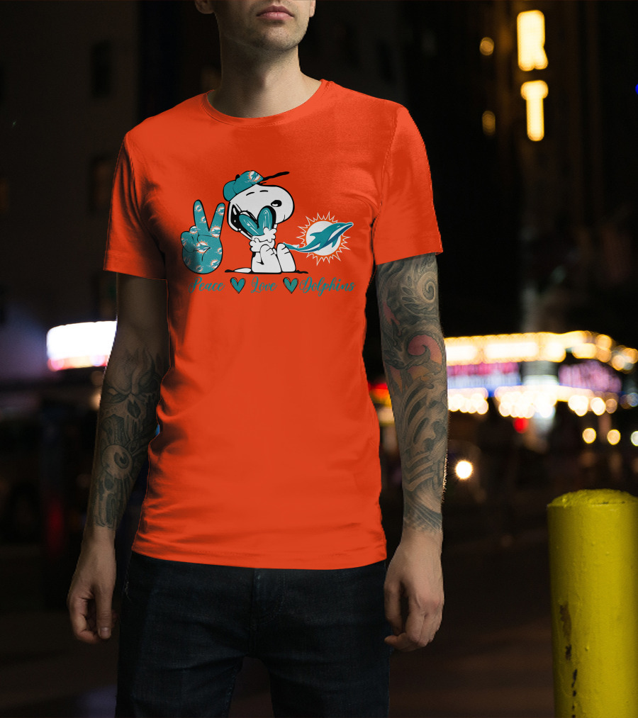 Peace Love Miami Dolphins Snoopy Fan T-Shirt