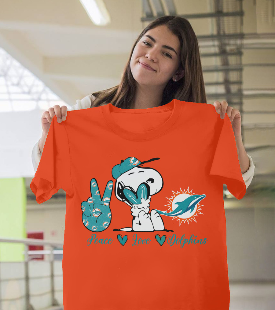 Peace Love Miami Dolphins Snoopy Fan T-Shirt