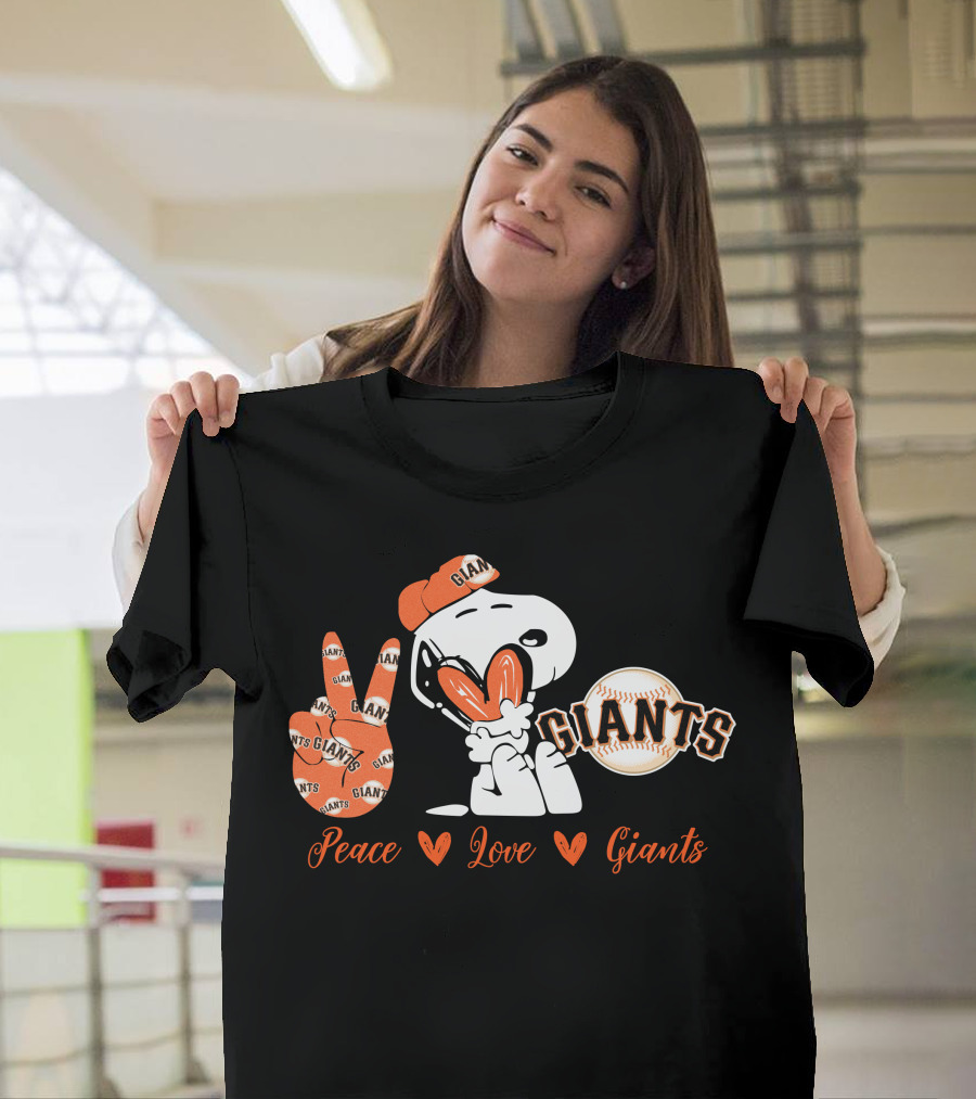 Peace Love Giants Snoopy Baseball Theme T-Shirt