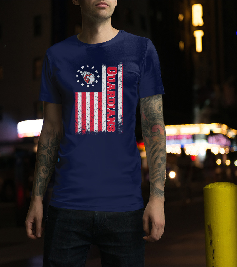 Cleveland Guardians American Flag Logo Winged Baseball Stars T-Shirt