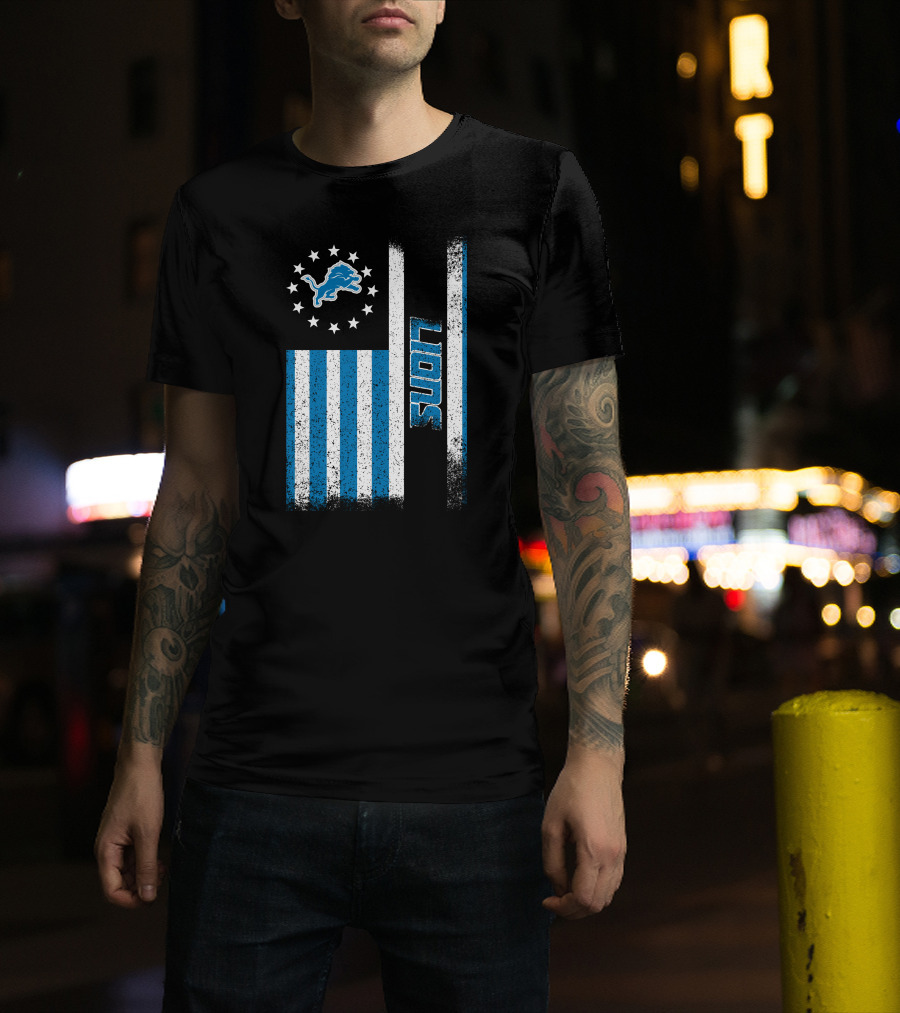 Detroit Lions American Flag Stars And Stripes T-Shirt