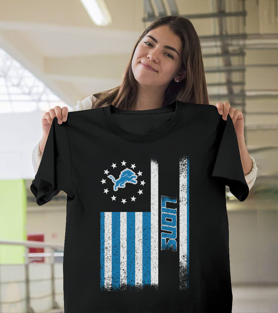 Detroit Lions American Flag Stars And Stripes T-Shirt