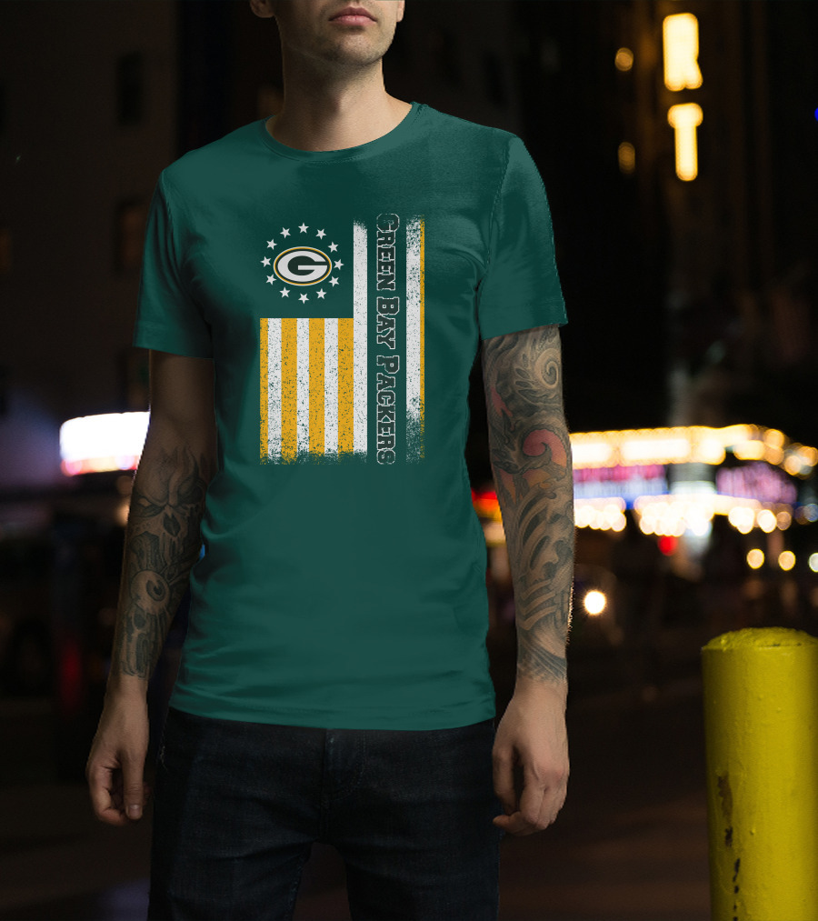 Green Bay Packers American Flag Stars Stripes T-Shirt