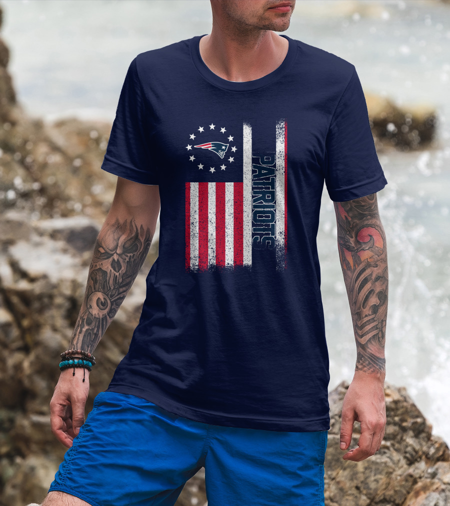New England Patriots American Flag Patriots Logo Stars And Stripes T-Shirt