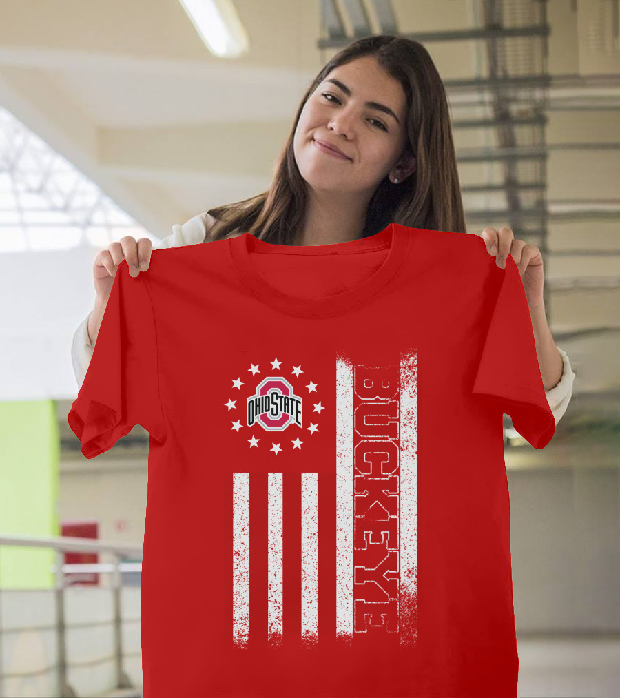 Ohio State Buckeye Stars And Stripes American Flag T-Shirt