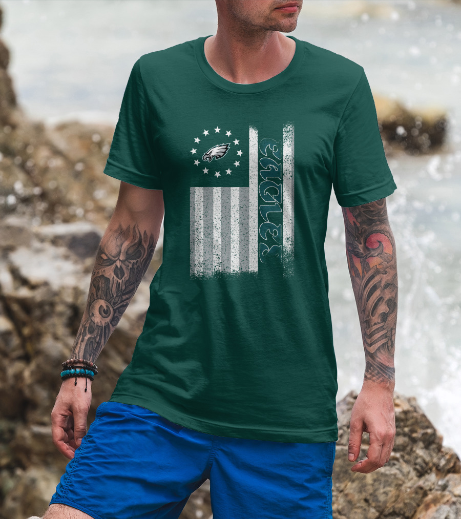 Philadelphia Eagles Stars And Stripes American Flag T-Shirt