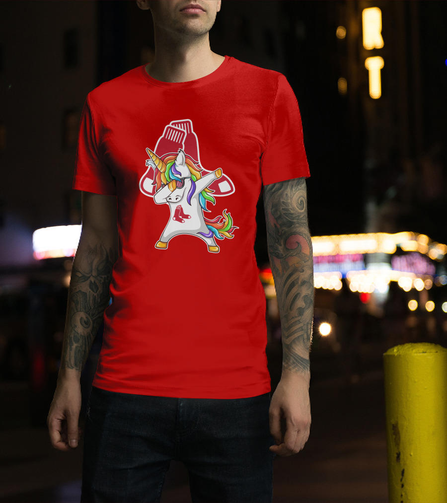 Boston Red Sox Dabbing Unicorn Rainbow Mane Sox T-Shirt
