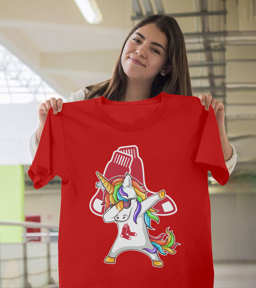 Boston Red Sox Dabbing Unicorn Rainbow Mane Sox T-Shirt