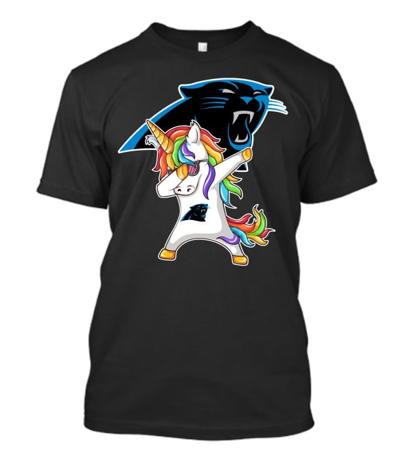 Carolina Panthers Unicorn Dabbing With Team Logo And Rainbow Mane T-Shirt