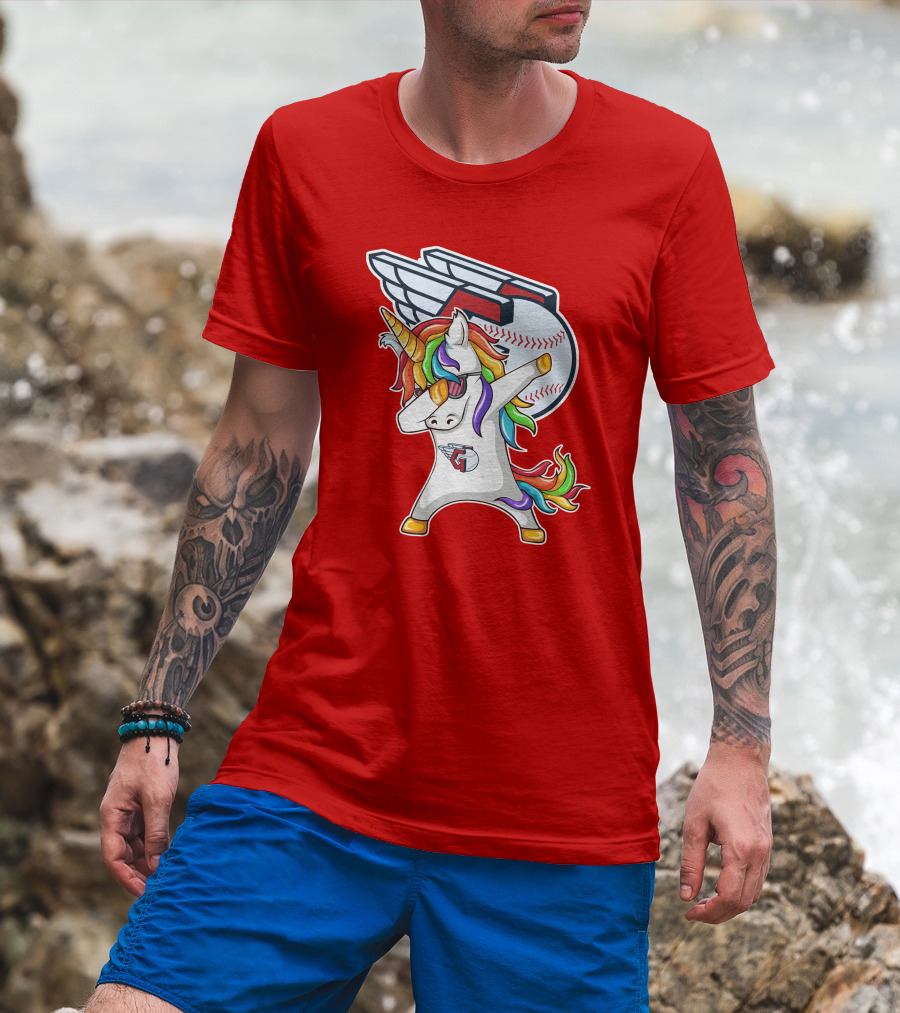 Cleveland Guardians Baseball Unicorn Dabbing With Winged Ball T-Shirt